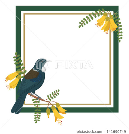 Decorative Frame with Native New Zealand Tui and Kowhai Flowers Decorative Frame with Native New Zealand Tui and Kowhai Flowers 141690749