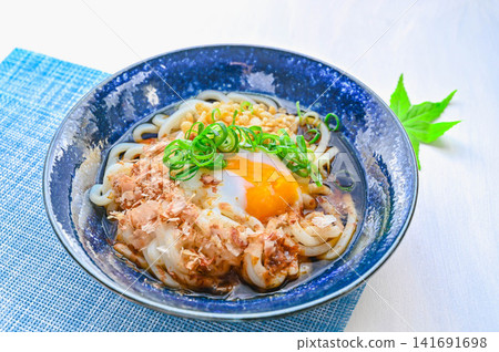 Chilled udon noodles with soft-boiled egg Chilled udon noodles with soft-boiled egg 141691698