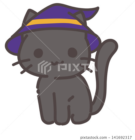 black cat wearing a witch's hat 141692317