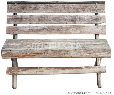 Vintage Rustic Wooden Bench Isolated on White Background with Natural Weathered Wood Texture Vintage Rustic Wooden Bench Isolated on White Background with Natural Weathered Wood Texture 141692543