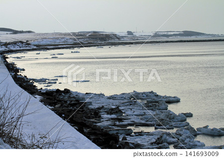 The coastline of Cape Notoro in Abashiri City, where drift ice from the Sea of Okhotsk remains. 141693009