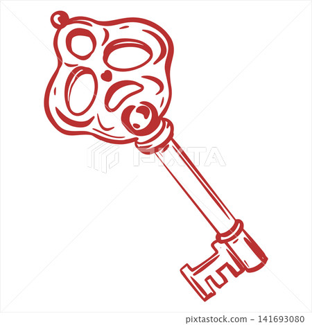 Romantic red vintage key for Valentine's Day, love themed designs and wedding projects. Perfect for greeting cards and invitations. Conceptually symbolizing love, emotional attachment, and fidelity. Romantic red vintage key for Valentine's Day, love themed designs and wedding projects. Perfect for greeting cards and invitations. Conceptually symbolizing love, emotional attachment, and fidelity. 141693080