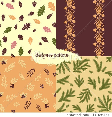 Autumn boho seamless textures vector collection 141693144