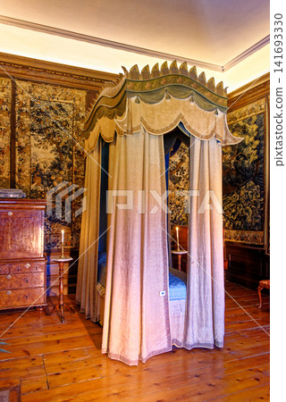 The historic Tapestry Bedchamber featuring the rare 17th-century Enghien tapestries at Dyrham Park, England The historic Tapestry Bedchamber featuring the rare 17th-century Enghien tapestries at Dyrham Park, England 141693330
