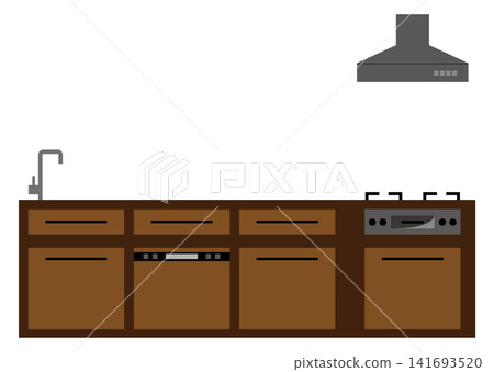 Illustration of a built-in dishwasher in a kitchen system. Illustration of a built-in dishwasher in a kitchen system. 141693520