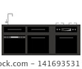 Illustration of a black system kitchen with a built-in dishwasher. 141693531