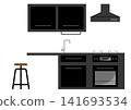 Illustration of a black modular kitchen with a counter. 141693534