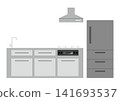 Illustration of a gray kitchen system and refrigerator. 141693537