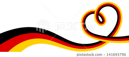 Patriotic banner with curved Germany flag in heart shape isolated on transparent background. Copy space. PNG. Vector illustration Patriotic banner with curved Germany flag in heart shape isolated on transparent background. Copy space. PNG. Vector illustration 141693790