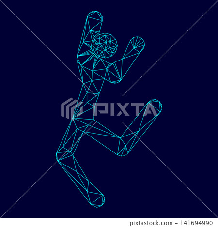 Dancer stick low poly triangulation triangulated polygonal electric cyan blue vibrant aqua neon color outline contour line 141694990