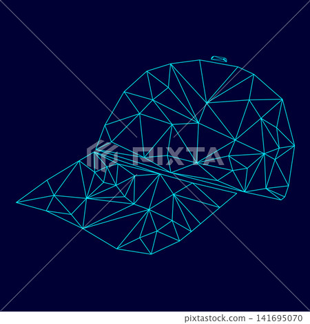 Baseball cap low poly triangulation triangulated polygonal electric cyan blue vibrant aqua neon color outline contour line Baseball cap low poly triangulation triangulated polygonal electric cyan blue vibrant aqua neon color outline contour line 141695070