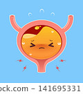 Painful Inflamed Bladder with Dark Urine Cute Cartoon Medical Illustration 141695331
