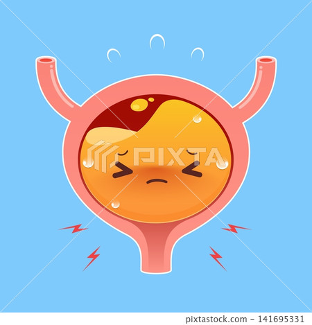 Painful Inflamed Bladder with Dark Urine Cute Cartoon Medical Illustration Painful Inflamed Bladder with Dark Urine Cute Cartoon Medical Illustration 141695331