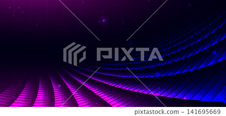 Abstract Futuristic Purple Blue Technology Background with Curved Digital Grid. Abstract Futuristic Purple Blue Technology Background with Curved Digital Grid. 141695669