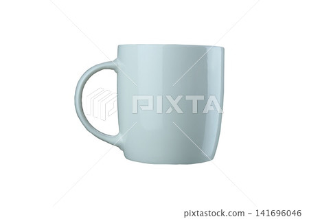 Minimal light blue ceramic mug isolated on clean white background 141696046