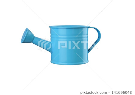Blue metal watering can with side spout isolated on white background Blue metal watering can with side spout isolated on white background 141696048