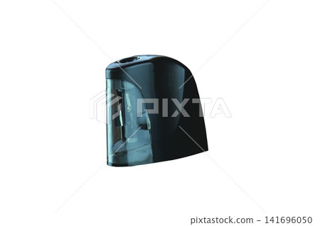 Black electric pencil sharpener isolated on white background with transparent shavings Black electric pencil sharpener isolated on white background with transparent shavings 141696050