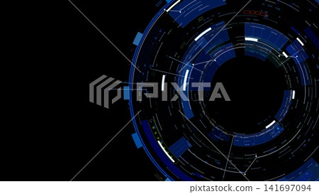 A blue circular digital data graphic representing cyberspace. A blue circular digital data graphic representing cyberspace. 141697094