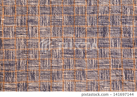 Cotton weave macro texture with checked pattern Cotton weave macro texture with checked pattern 141697144