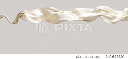 Luxury pearl fabric flowing isolated on grey background with copy space 3D render 141697801