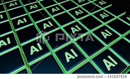 A digital grid lined with the letters AI A digital grid lined with the letters AI 141697856