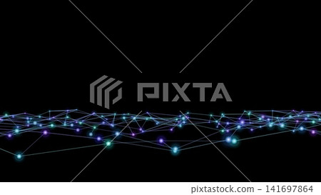 Abstract background with glowing network lines and dots against a black background. Abstract background with glowing network lines and dots against a black background. 141697864