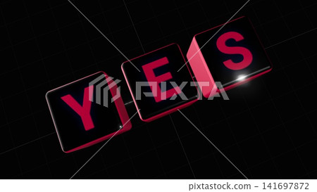 A 3D cube with the word "YES" floating on it. 141697872