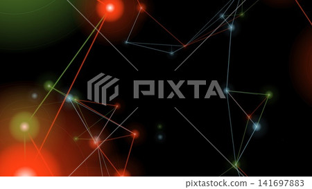 Glowing dots and network lines scattered against a black background. Glowing dots and network lines scattered against a black background. 141697883