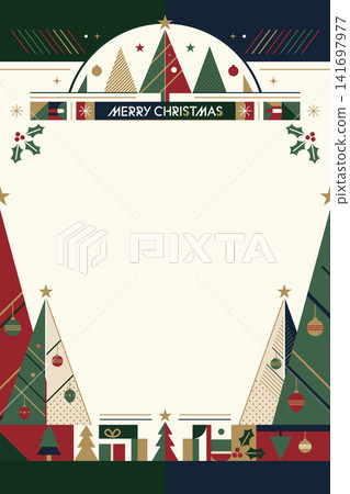 Merry Christmas background vertical template with abstract element geometric forms modern retro style have blank space. 141697977