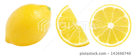 lemons collection isolated. whole lemon, half of lemon fruit and cut in a slice isolated. lemons collection isolated. whole lemon, half of lemon fruit and cut in a slice isolated. 141698740