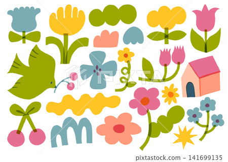Scandinavian-style flower and plant illustration set - Little Garden Collection Scandinavian-style flower and plant illustration set - Little Garden Collection 141699135