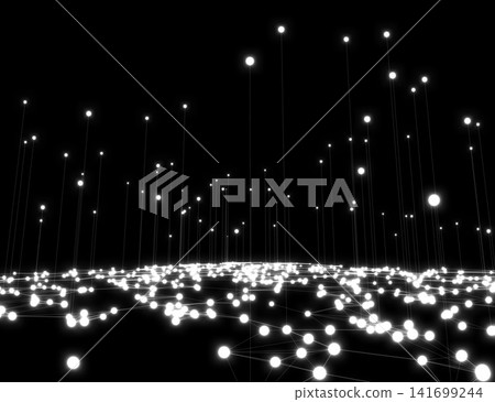 A network of glowing dots spread across a black background. A network of glowing dots spread across a black background. 141699244