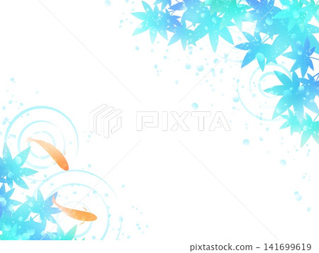 Cool background material/frame featuring blue maple leaves and swimming goldfish, with sparkling light. Cool background material/frame featuring blue maple leaves and swimming goldfish, with sparkling light. 141699619