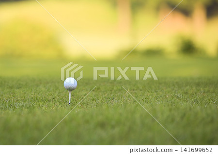 Golf ball set on the teeing ground Golf ball set on the teeing ground 141699652