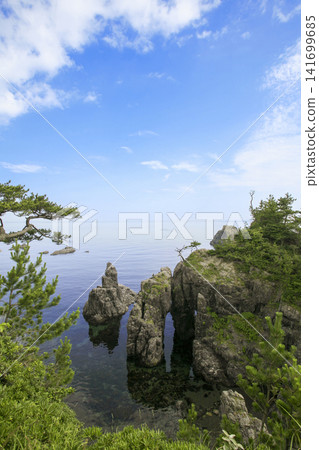 山口縣長門市青島上獨特的海洋阿爾卑斯山脈岩層 山口縣長門市青島上獨特的海洋阿爾卑斯山脈岩層 141699685