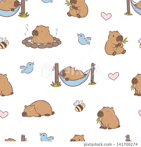 Vector seamless pattern cute capybara daily life Vector seamless pattern cute capybara daily life 141700274