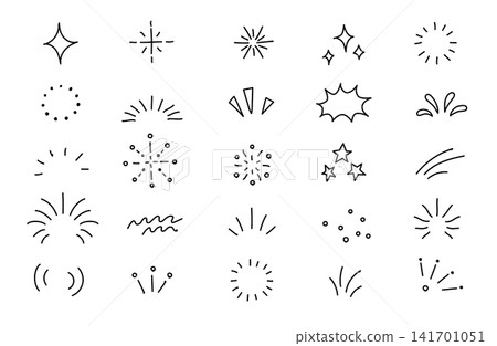 Hand-drawn style decorative material set: Monochrome line art, glitter, effect lines, and embellishments. Hand-drawn style decorative material set: Monochrome line art, glitter, effect lines, and embellishments. 141701051