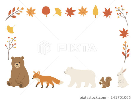 Autumn frame, autumn banner illustration, background, forest animals, autumn leaves, autumn food, autumn materials, simple. Autumn frame, autumn banner illustration, background, forest animals, autumn leaves, autumn food, autumn materials, simple. 141701065