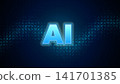 AI text and blue dots illuminate the technology background. 141701385