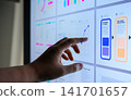 Business people who manipulate graphs with their fingers 141701657
