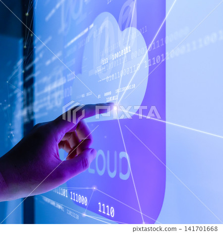 Business professionals who control cloud networks with their fingers Business professionals who control cloud networks with their fingers 141701668