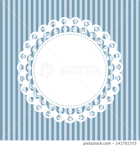 Cat paw print lace x striped round frame (dusty blue) | Square, white round window, coaster material, blue Cat paw print lace x striped round frame (dusty blue) | Square, white round window, coaster material, blue 141702355