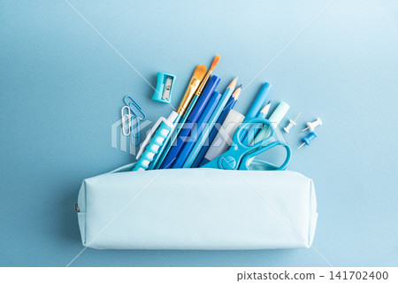 Blue Stationery Items Spill Out Of Pencil Case Blue Stationery Items Spill Out Of Pencil Case 141702400