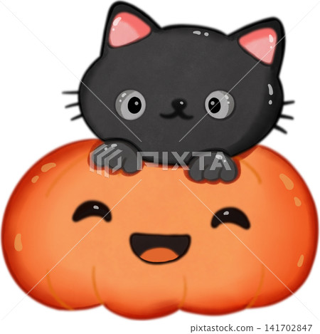Black cat with pumpkin Halloween Black cat with pumpkin Halloween 141702847