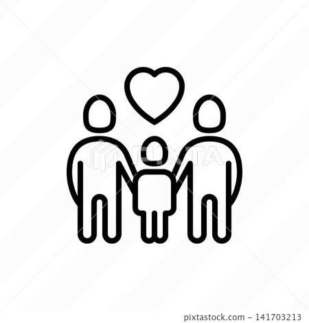 LGBT couple with child thin line icon. Adoption for homosexual family. Modern vector illustration. LGBT couple with child thin line icon. Adoption for homosexual family. Modern vector illustration. 141703213