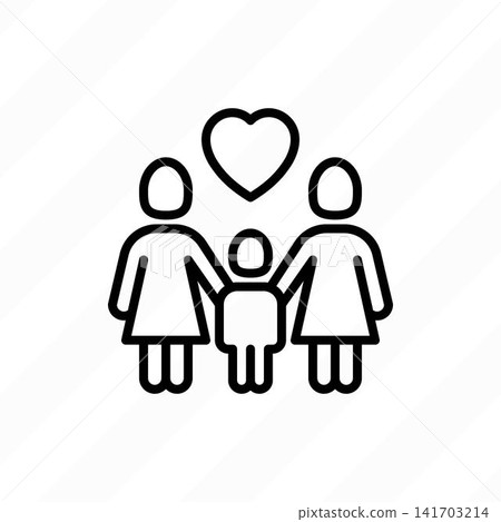 LGBT couple with child thin line icon. Two moms. Adoption for lesbian family. Modern vector illustration. LGBT couple with child thin line icon. Two moms. Adoption for lesbian family. Modern vector illustration. 141703214