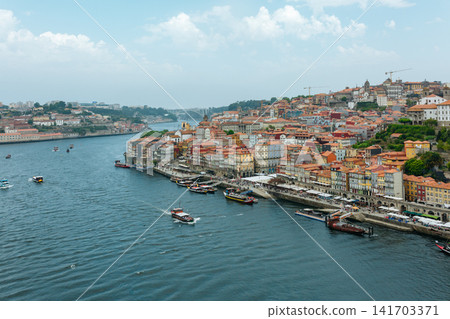Panoramic View of Porto Ribeira Waterfront Along the Douro River Portugal Panoramic View of Porto Ribeira Waterfront Along the Douro River Portugal 141703371