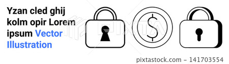 Data protection, financial security, online transactions, payment safety, encryption, security systems. Black locks and a dollar sign in black and white. Financial security and encryption concept Data protection, financial security, online transactions, payment safety, encryption, security systems. Black locks and a dollar sign in black and white. Financial security and encryption concept 141703554