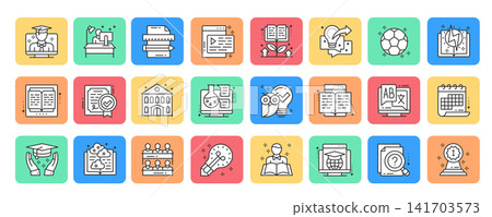 School learning outline icon set. Vector illustration. School learning outline icon set. Vector illustration. 141703573