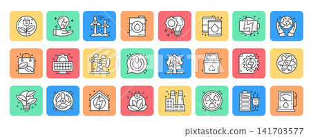 Power and energy outline icon set. Vector illustration. Power and energy outline icon set. Vector illustration. 141703577